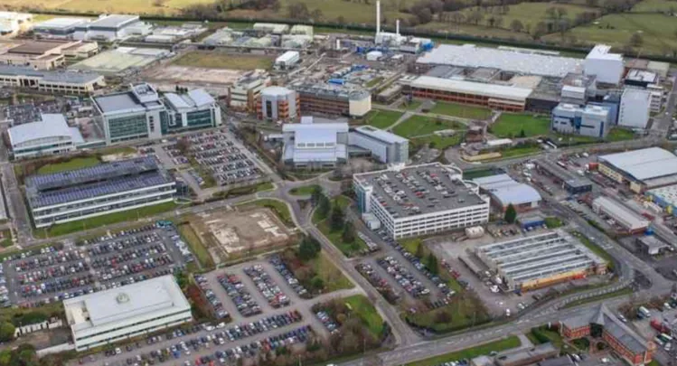 Aerial view of the AstraZeneca campus at Macclesfield
