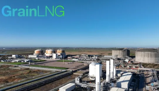 Aerial view of the Grain LNG import terminal on the Isle of Grain